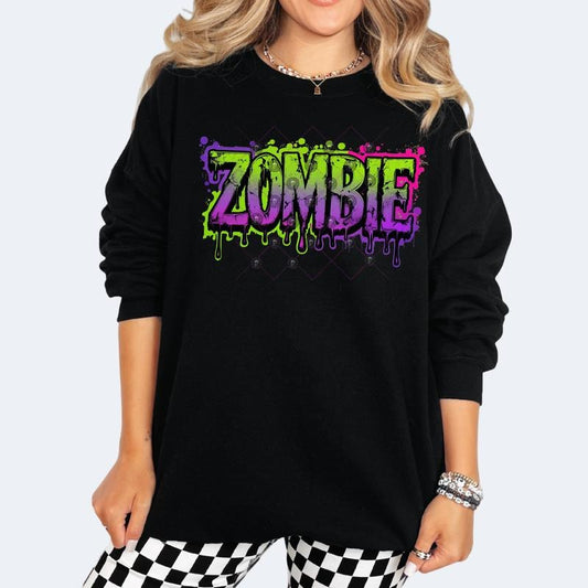 ZOMBIE Streetwear Halloween Black Crewneck Sweatshirt T Shirt or Hoodie Pullover Casual Vintage Grunge Goth Skeleton...