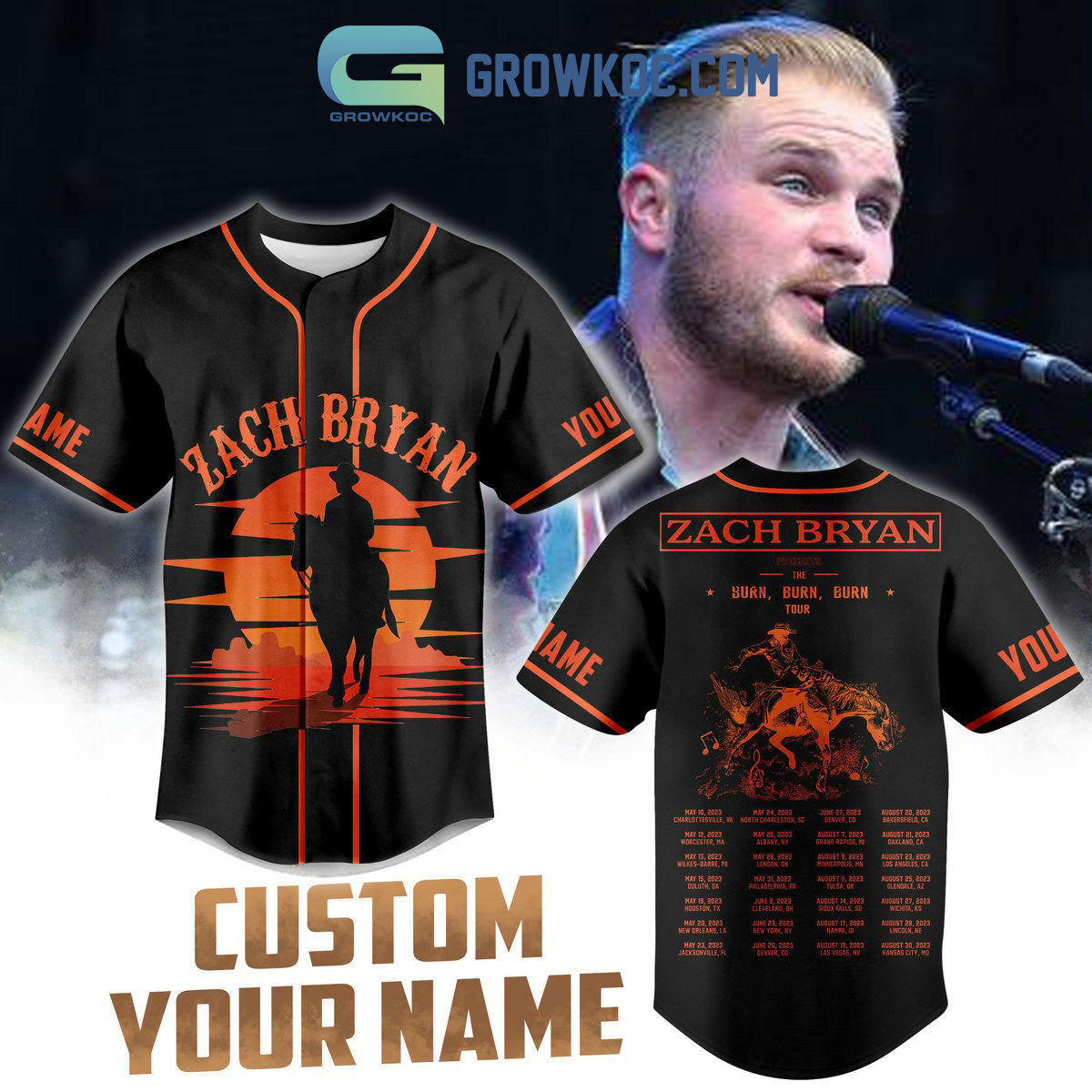 Zach Bryan The Burn Burn Burn Tour 2023 Personalized Baseball Jersey