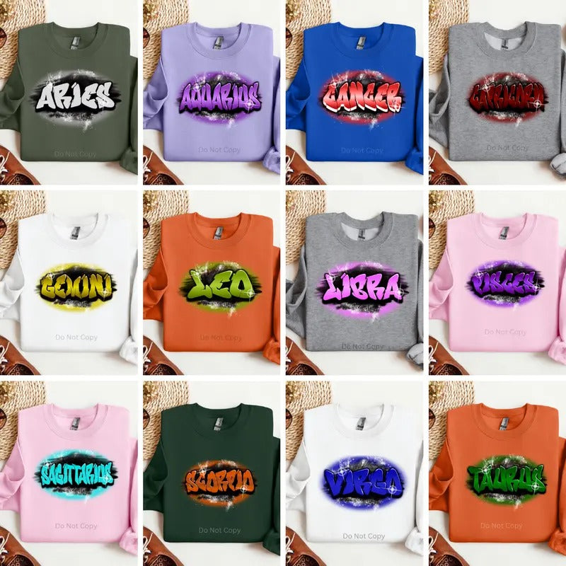 Zodiac Airbrush Words DTF Transfer T-Shirts, Hoodie, Sweatshirt | WearSparks.com