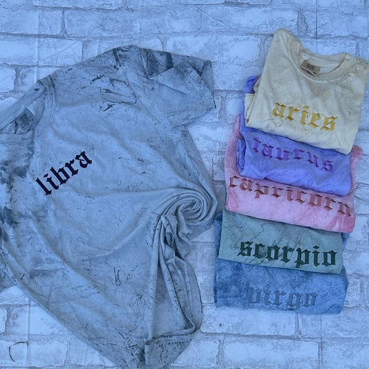 Zodiac Signs- Color Blast Comfort Colors Embroidered Tee (Tonal) Hoodie, Sweatshirt | WearSparks.com
