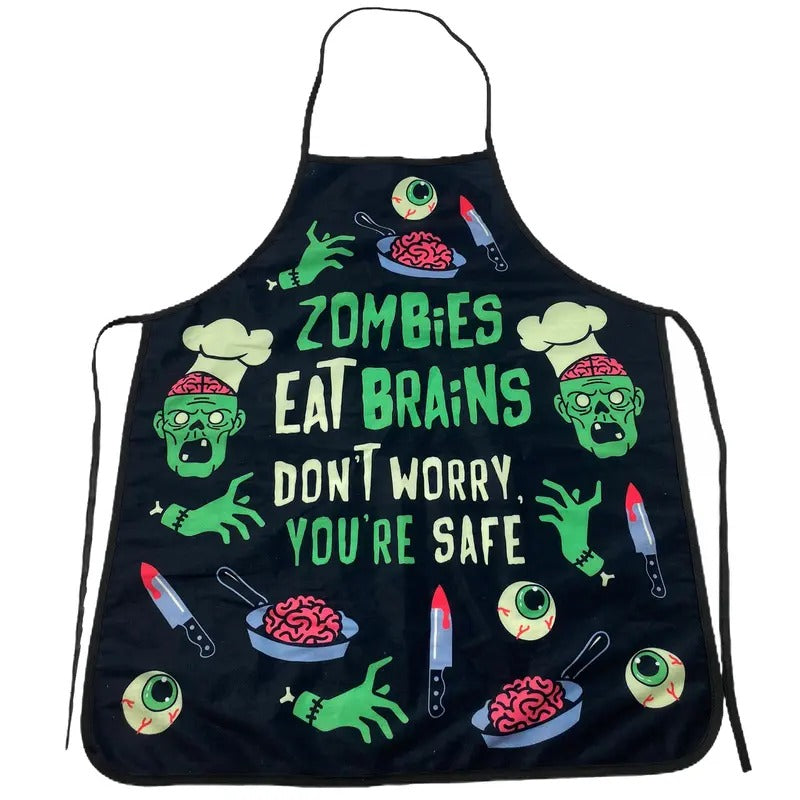 Zombies Eat Brains Don't Worry You're Safe Funny Halloween Brains Cooking Graphic Kitchen Smock Funny Graphic Kitchenwear...