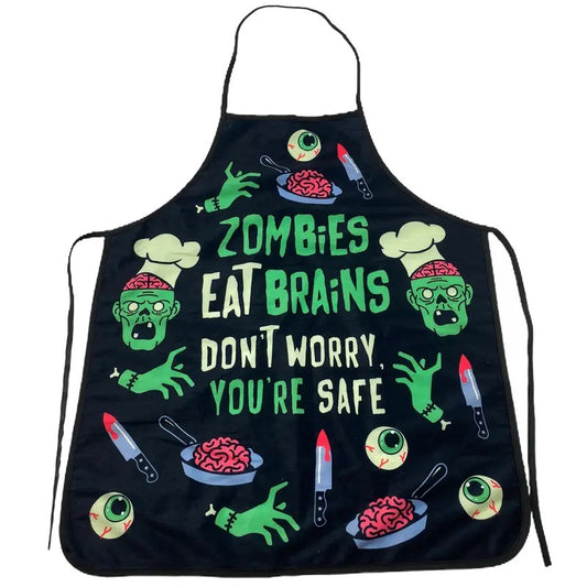 Zombies Eat Brains Don't Worry You're Safe Funny Halloween Brains Cooking Graphic Kitchen Smock Funny Graphic Kitchenwear...