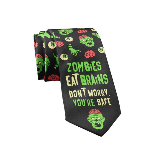 Zombies Eat Brains Don't Worry You're Safe Necktie Funny Neckties for Men Halloween Tie Mens Novelty Neckties Funny Ties...