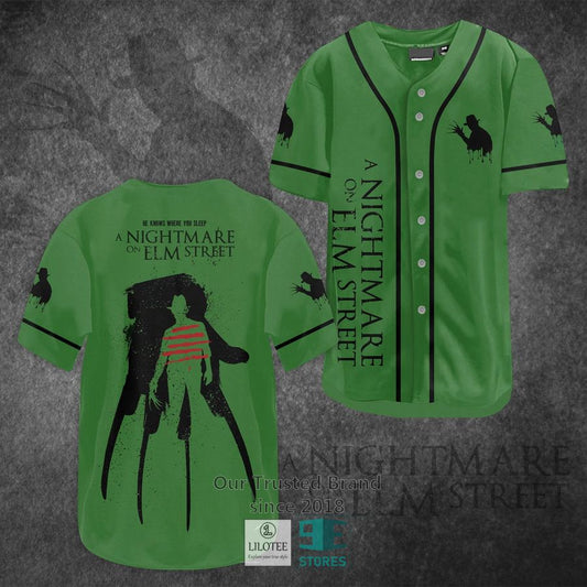 A Nightmare on Elm Street Horror Movie Green Baseball Jersey
