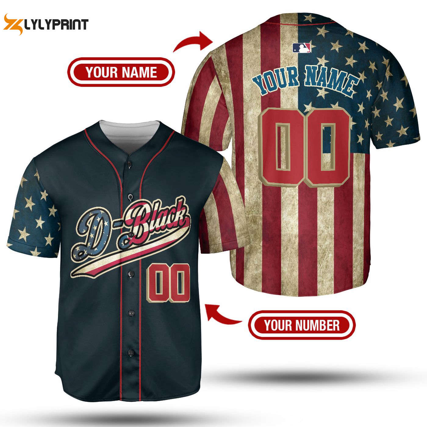 MLB Baseball Jersey Collection: America Flag Pack in Pattern - Personalized Baseball Shirt - Gift for Men Women (Image 1)
