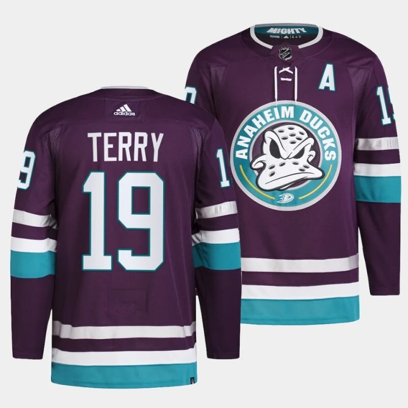 anaheim ducks #19 troy terry 2023-24 30th anniversary purple jersey