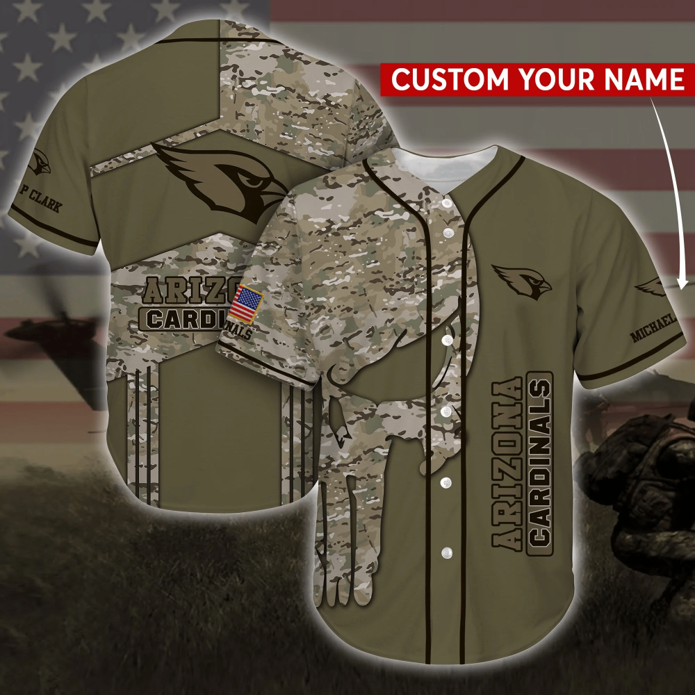 Arizona Cardinals Camo Personalized Baseball Jersey Shirt
