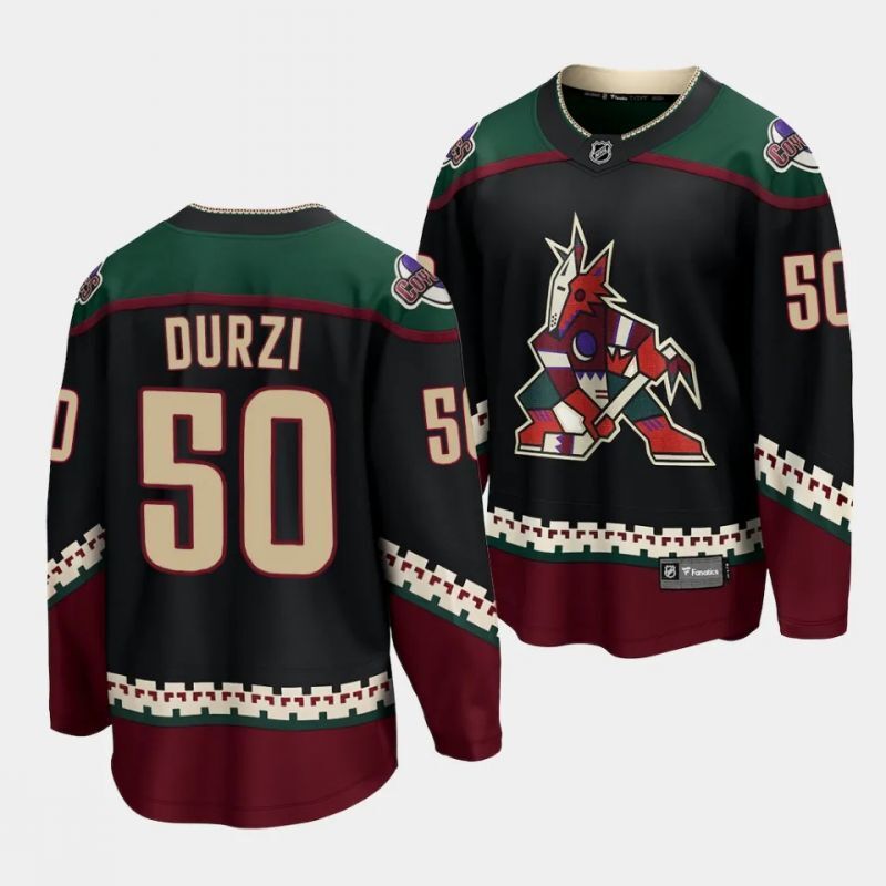 arizona coyotes #50 sean durzi home black breakaway player jersey