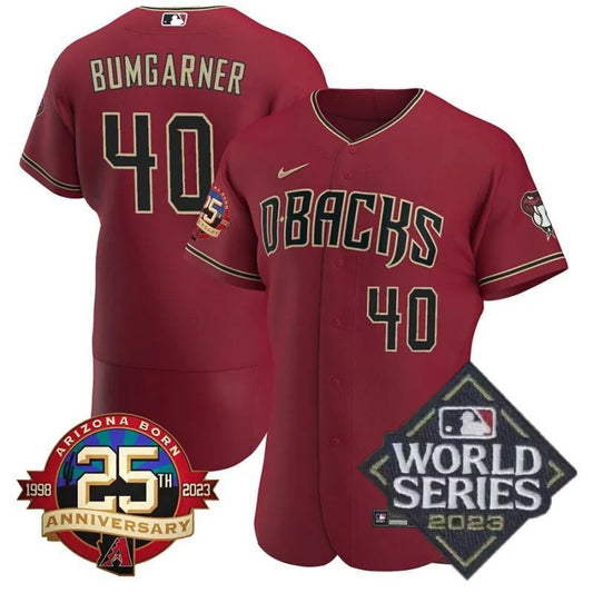 arizona diamondbacks #40 madison bumgarner 25th anniversary patch flex base collection jersey red