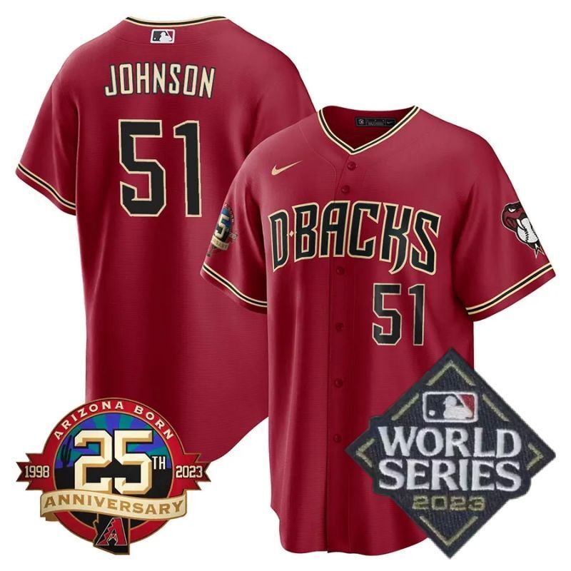 arizona diamondbacks #51 randy johnson 25th anniversary patch cool base collection jersey – red