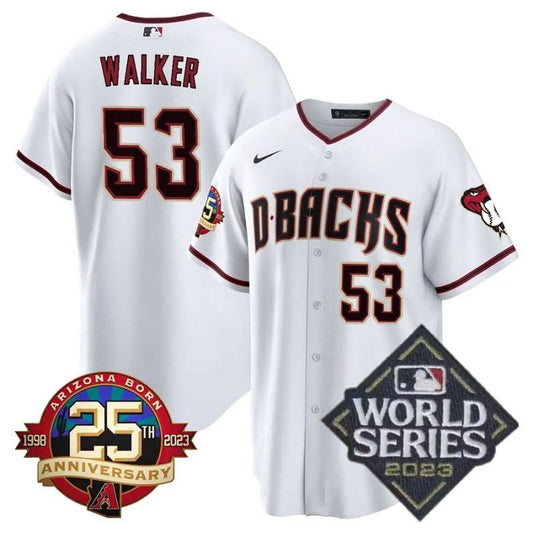 arizona diamondbacks #53 christian walker 25th anniversary patch cool base collection jersey – white
