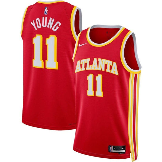 atlanta hawks #11 trae young unisex 202223 swingman jersey - icon edition - red