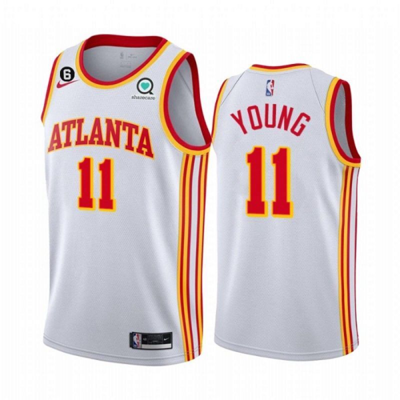 atlanta hawks #11 trae young white with no.6 patch
