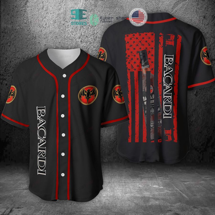 BEST Bacardi United States Flag black red Baseball Jersey