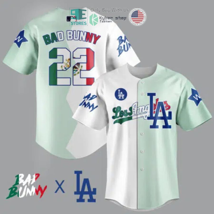 BEST Bad Bunny 22 Mexico Flag Los Angeles Dodgers Baseball Jersey