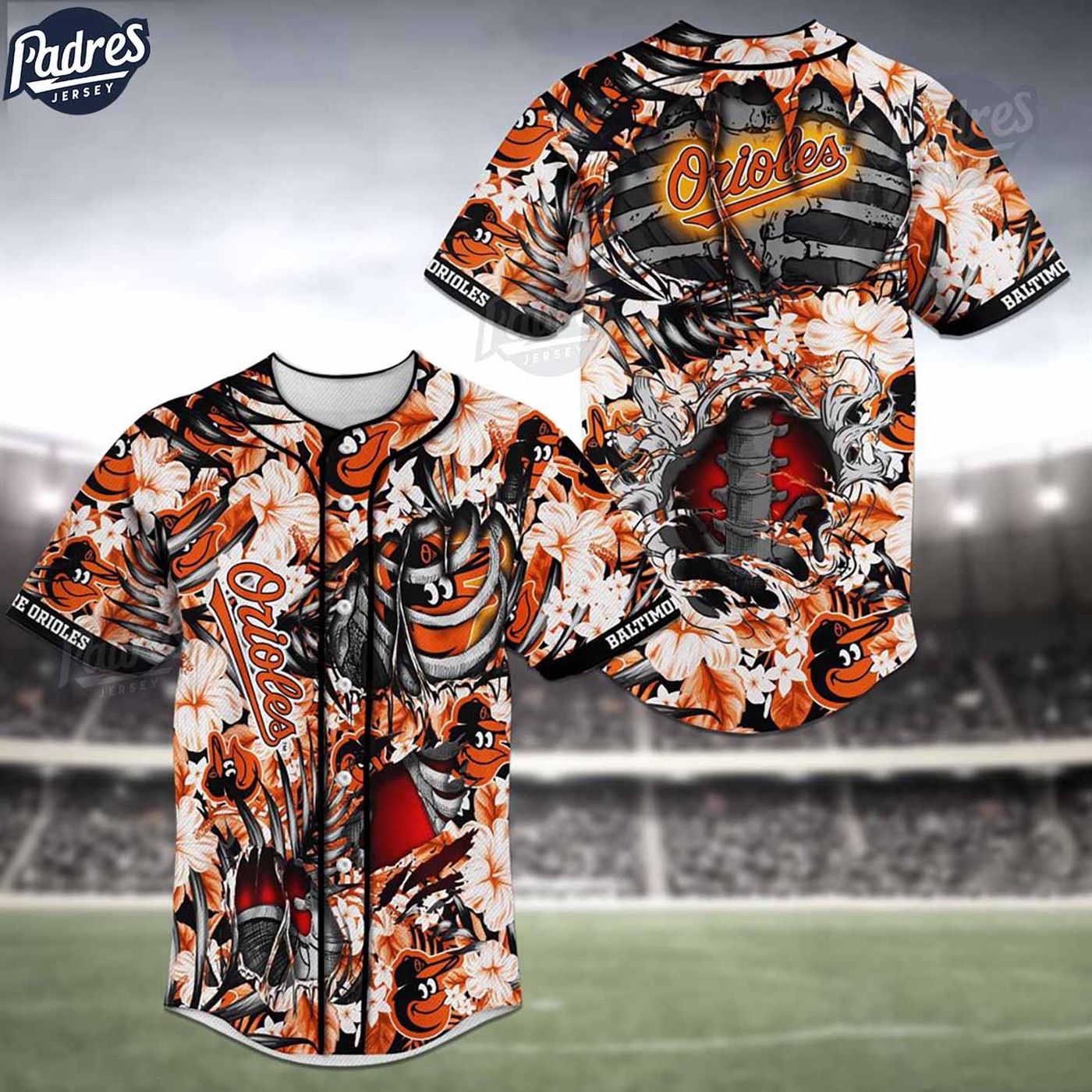 Show Your Team Spirit with Baltimore Orioles Skeleton MLB Baseball Jersey Shirt - Gift for Men Women (Image 2)