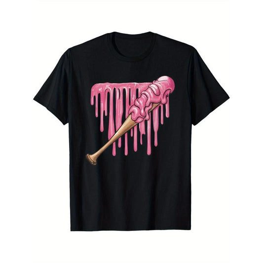 baseball pink ice-cream Baseball Bat with Sprinkles Drip Men's T-shirt personality print pattern, casual round neck short...