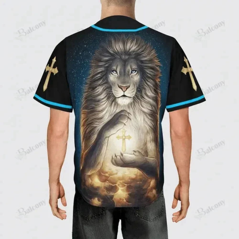 Baseball Tee Miraculous lion with a shining cross Baseball Jersey 137 (Image 4)