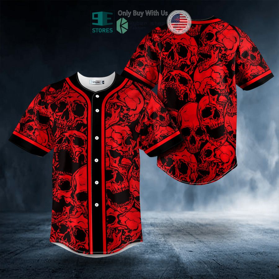 BEST Black Red Scary Skull Baseball Shirt