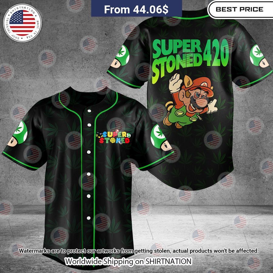 Black Super Stoned Cannabis Baseball Jersey