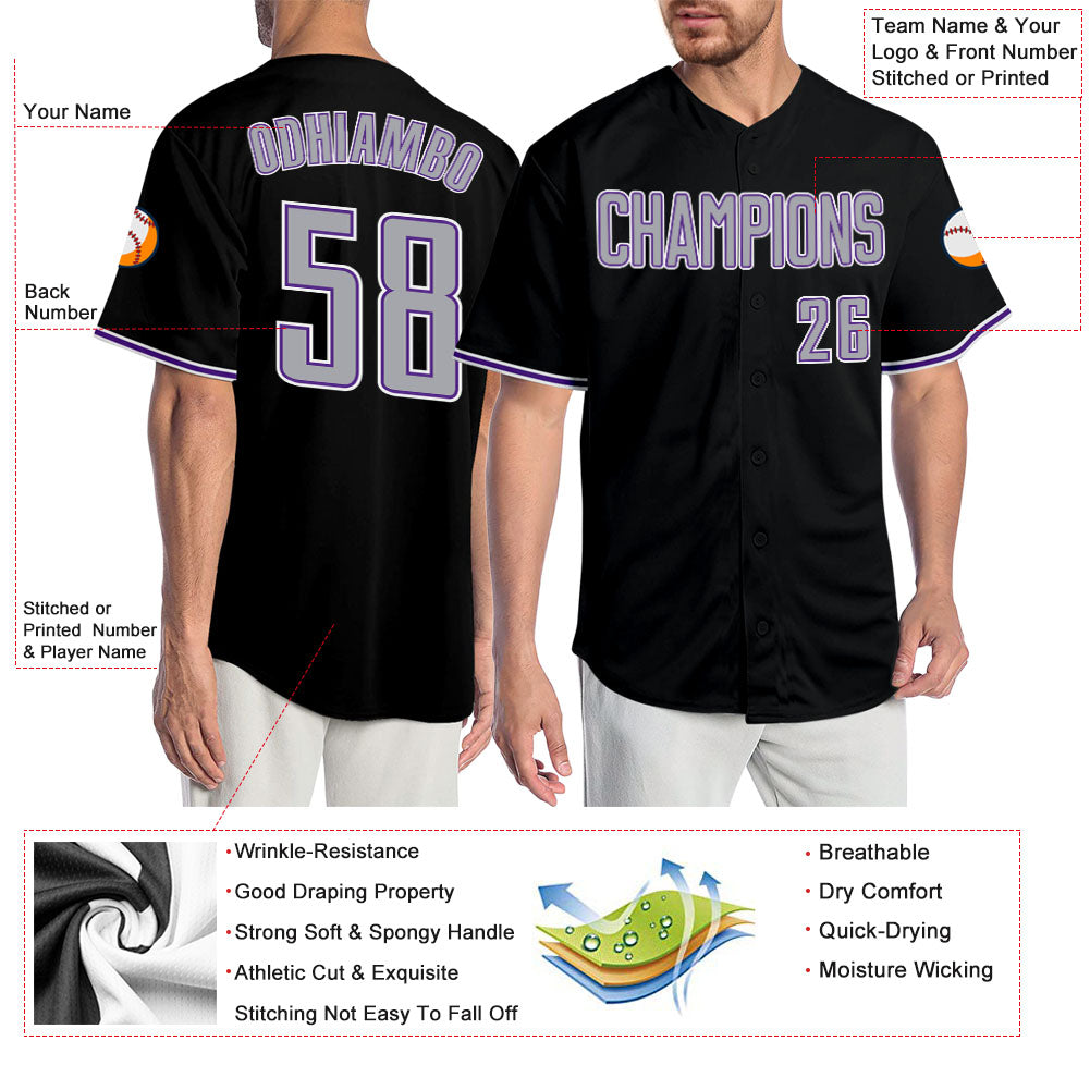 Custom Black Gray-Purple Authentic Baseball Jersey T-Shirts, Hoodie, Sweatshirt | WearSparks.com (Image 3)