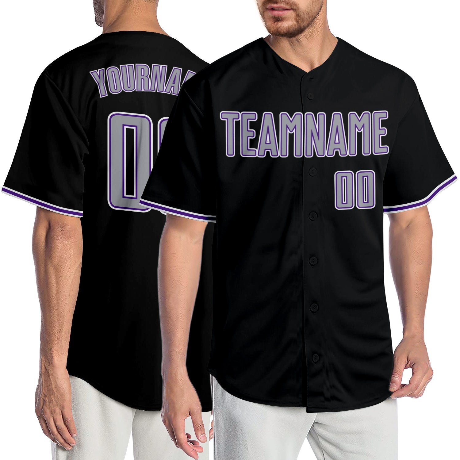 Custom Black Gray-Purple Authentic Baseball Jersey T-Shirts, Hoodie, Sweatshirt | WearSparks.com (Image 1)