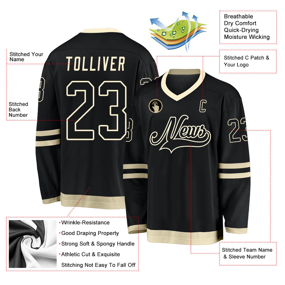 Custom Black Black-Cream Hockey Jersey T-Shirts, Hoodie, Sweatshirt | WearSparks.com (Image 2)