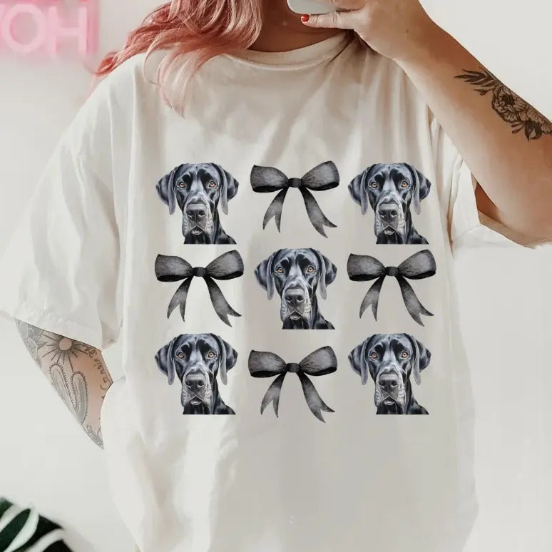blue Great Dane with bows Shirt ~ Unisex Apparel Relaxed Fit Printed In The USA Clothing Womenswear Casual Comfort Cotton...