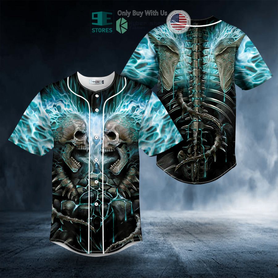 BEST Blue Lightning Skull Baseball Shirt