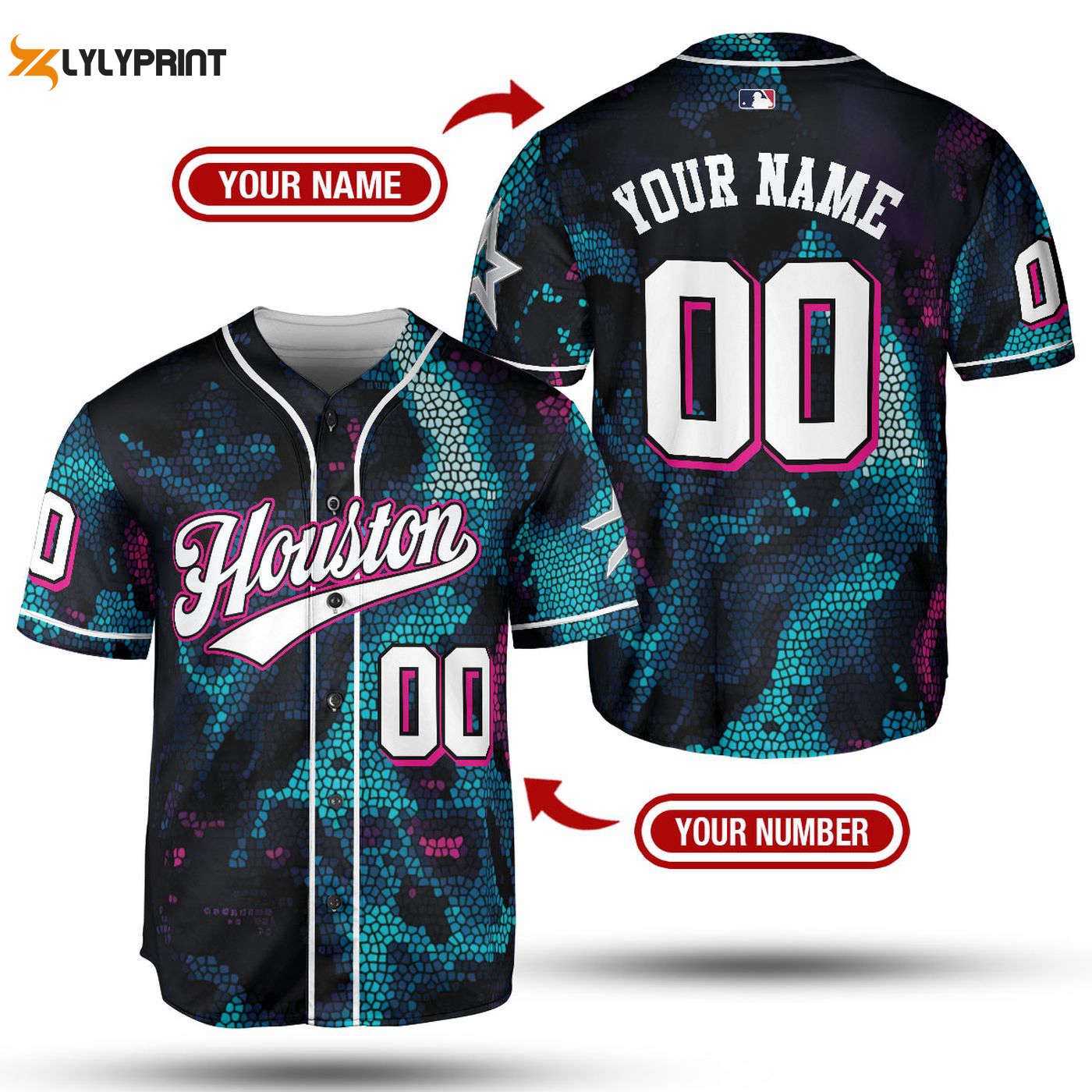 Stylish Blue Pink Gradient MLB Baseball Jersey - Team MLB Collection - Gift for Men Women - lylyprint.com... (Image 1)