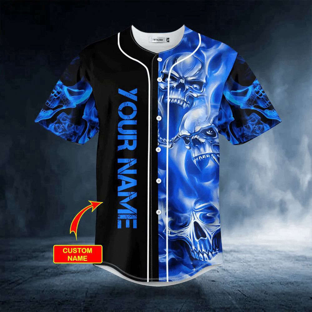 Blue Soul Eater Ghost Skull Custom Baseball Jersey For Men Women, Men's Baseball Jersey For Men Women -... (Image 2)