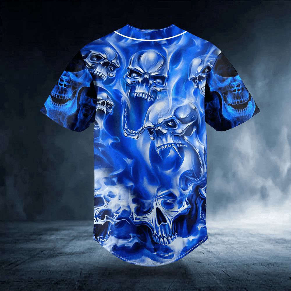 Blue Soul Eater Ghost Skull Custom Baseball Jersey For Men Women, Men's Baseball Jersey For Men Women -... (Image 3)