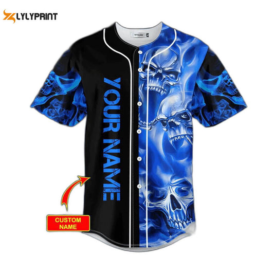 Blue Soul Eater Ghost Skull Custom Baseball Jersey For Men Women, Men's Baseball Jersey For Men Women -... (Image 1)