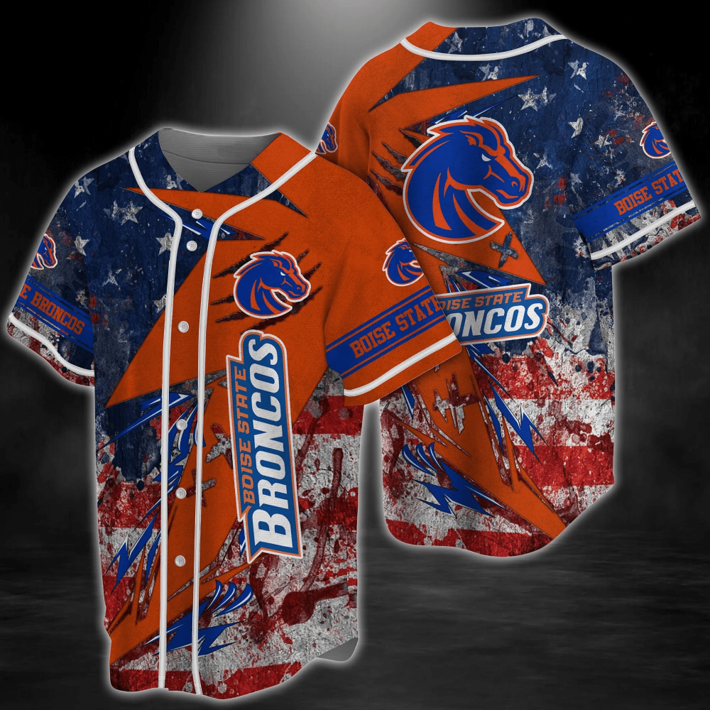 Boise State Broncos NCAA Baseball Jersey Shirt US Flag FVJ