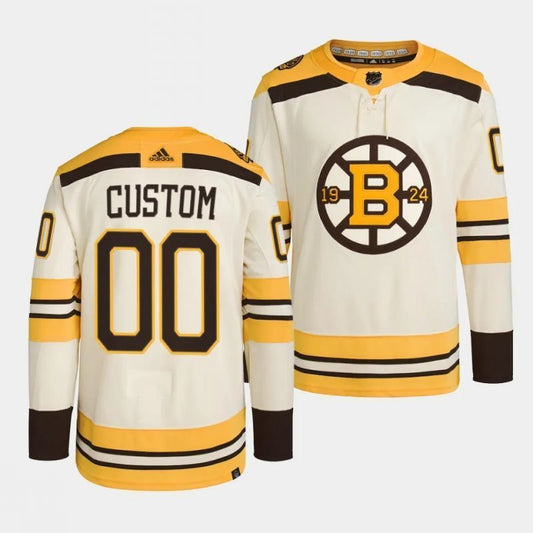 boston bruins custom 2023-24 100th anniversary primegreen authentic player cream jersey