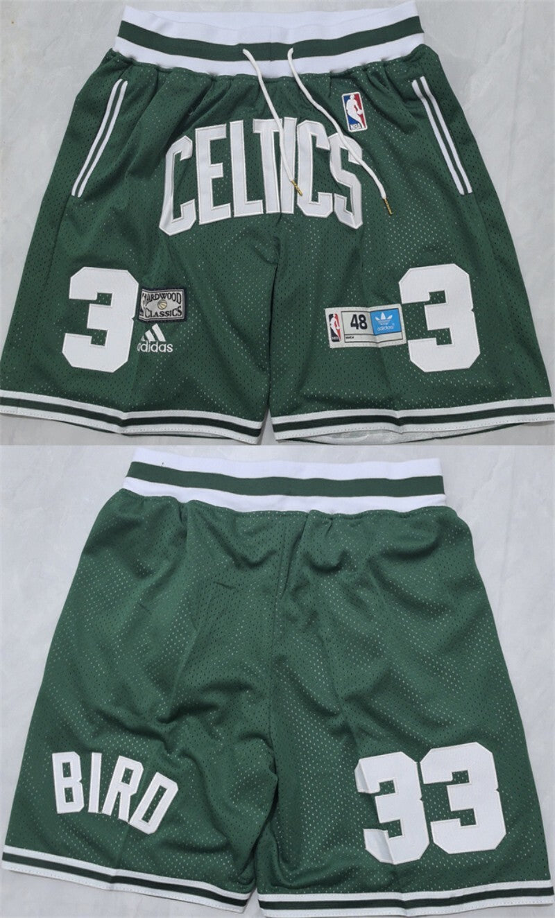 boston celtics #33 larry bird green shorts (run small)
