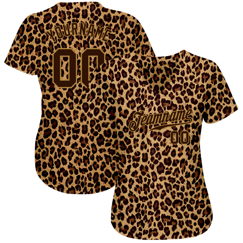 Custom Brown Brown-Old Gold 3D Pattern Design Leopard Authentic Baseball Jersey T-Shirts, Hoodie, Sweatshirt (Image 2)