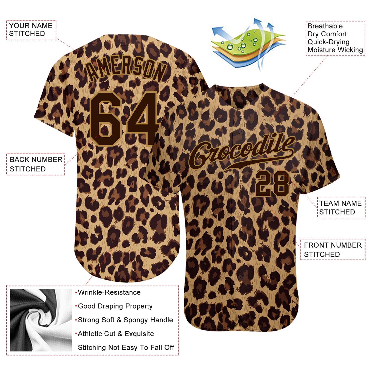 Custom Brown Brown-Old Gold 3D Pattern Design Leopard Authentic Baseball Jersey T-Shirts, Hoodie, Sweatshirt (Image 3)