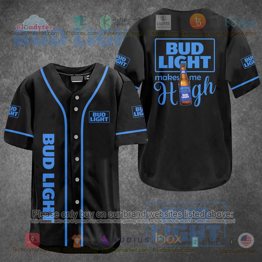 HOT Bud Light Makes Me High black Baseball Jersey Shirt