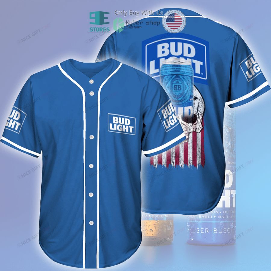 BEST Bud Light Skull United States Flag blue Baseball Jersey