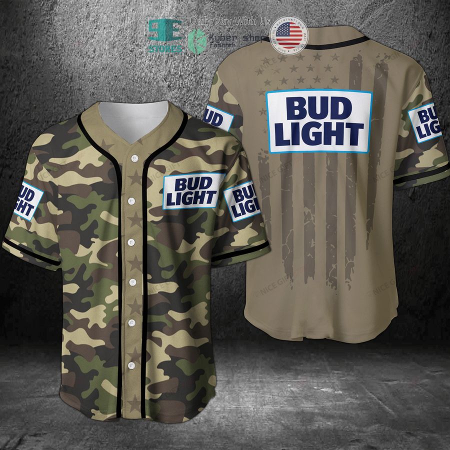 BEST Bud Light United States Flag green camo Baseball Jersey