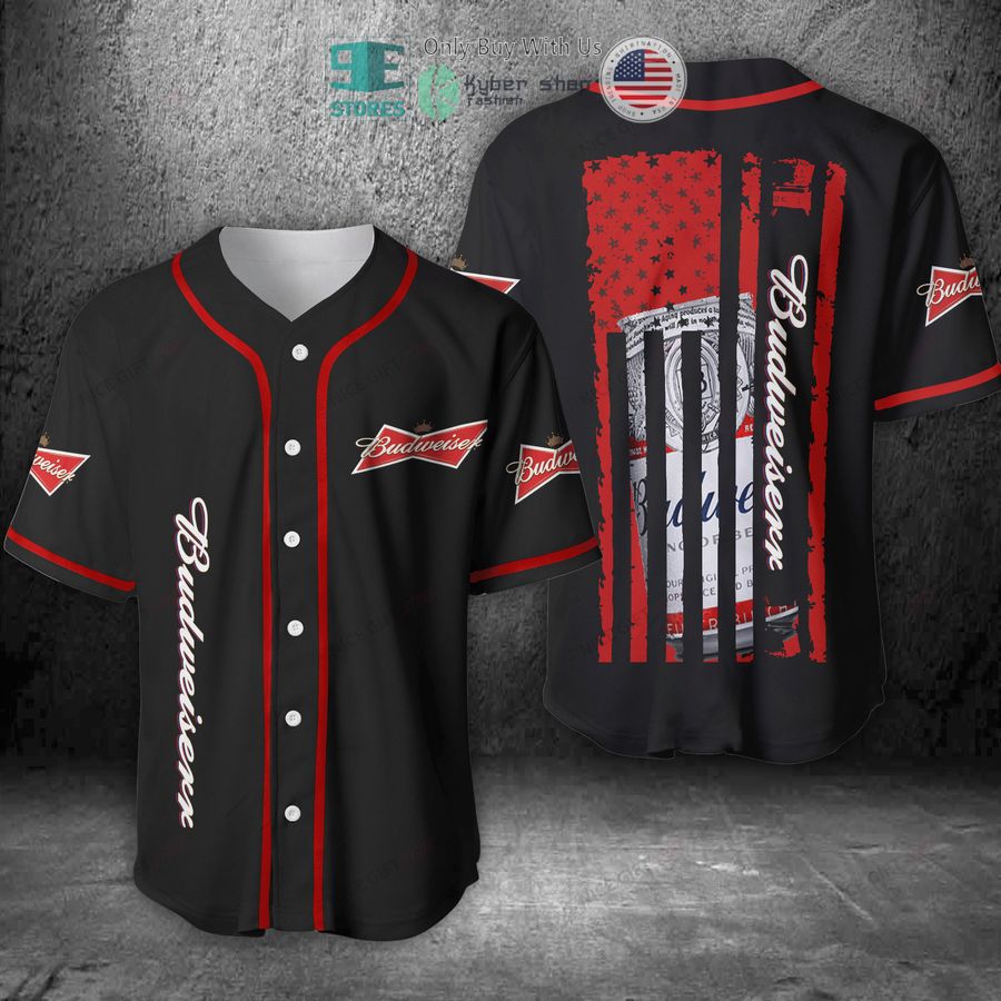BEST Budweiser Can United States Flag black Baseball Jersey
