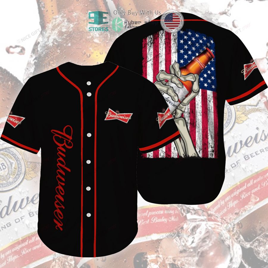 BEST Budweiser United States Flag black Baseball Jersey