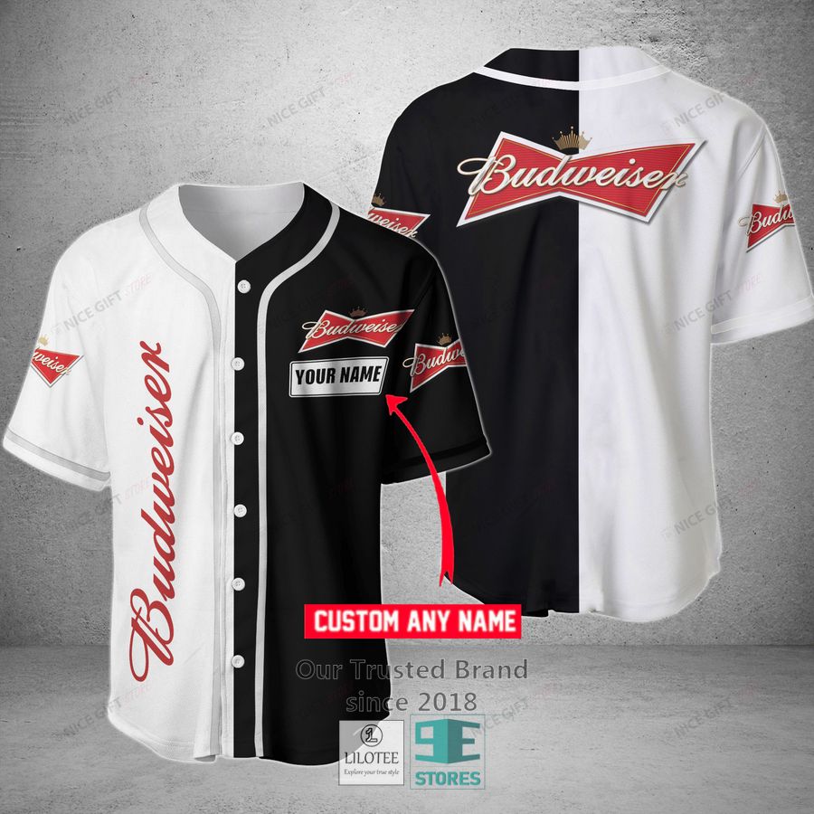 Budweiser Your Name Black and White Baseball Jersey