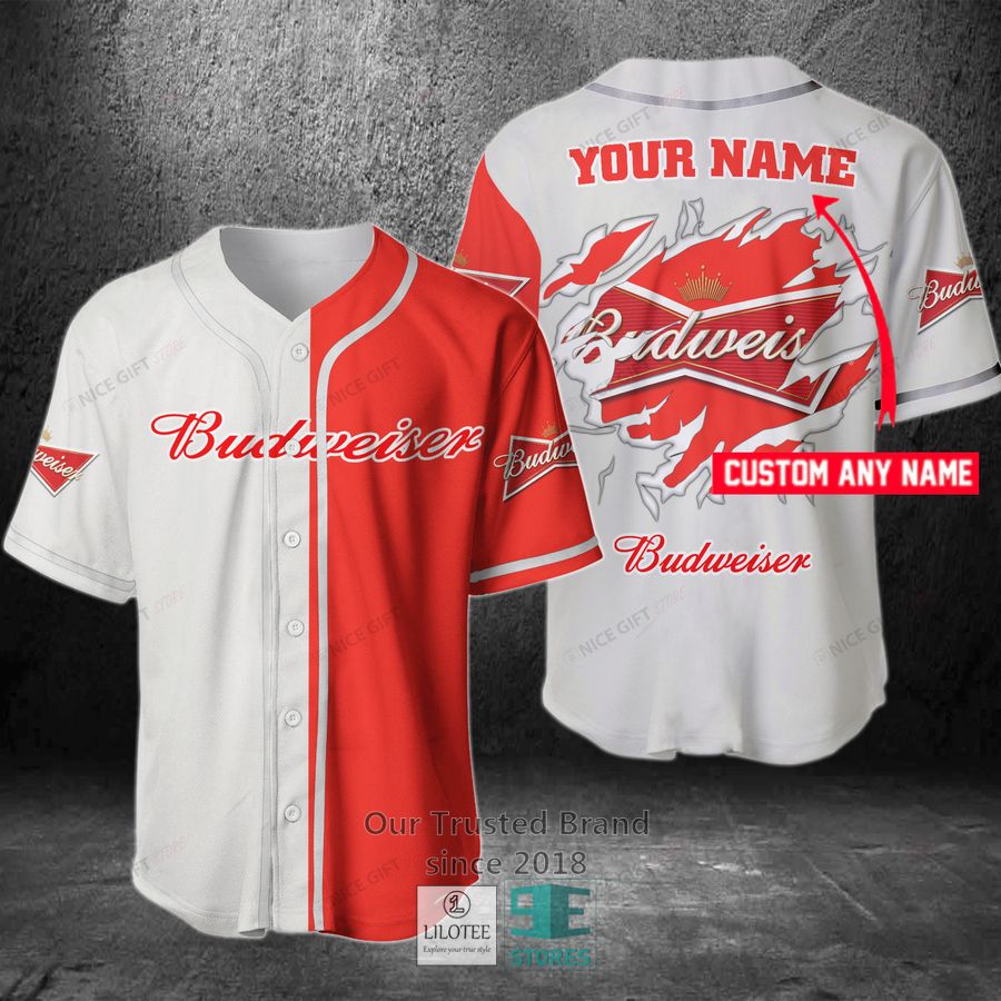 Budweiser Your Name Red White Baseball Jersey