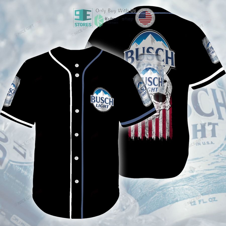 BEST Busch Light Skull United States Flag black Baseball Jersey