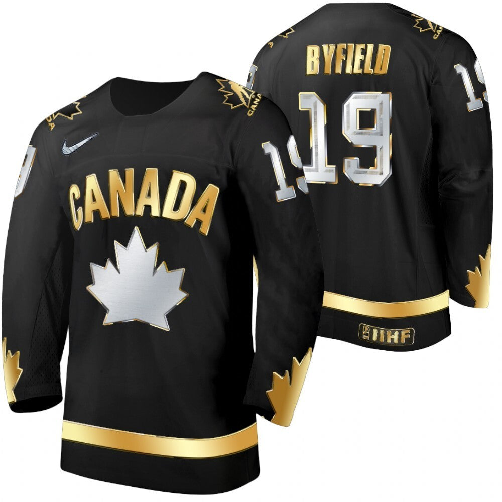 canada #19 Quinton Byfield 2021-iihf-world-junior-championship-black-golden-limited-edition-jersey