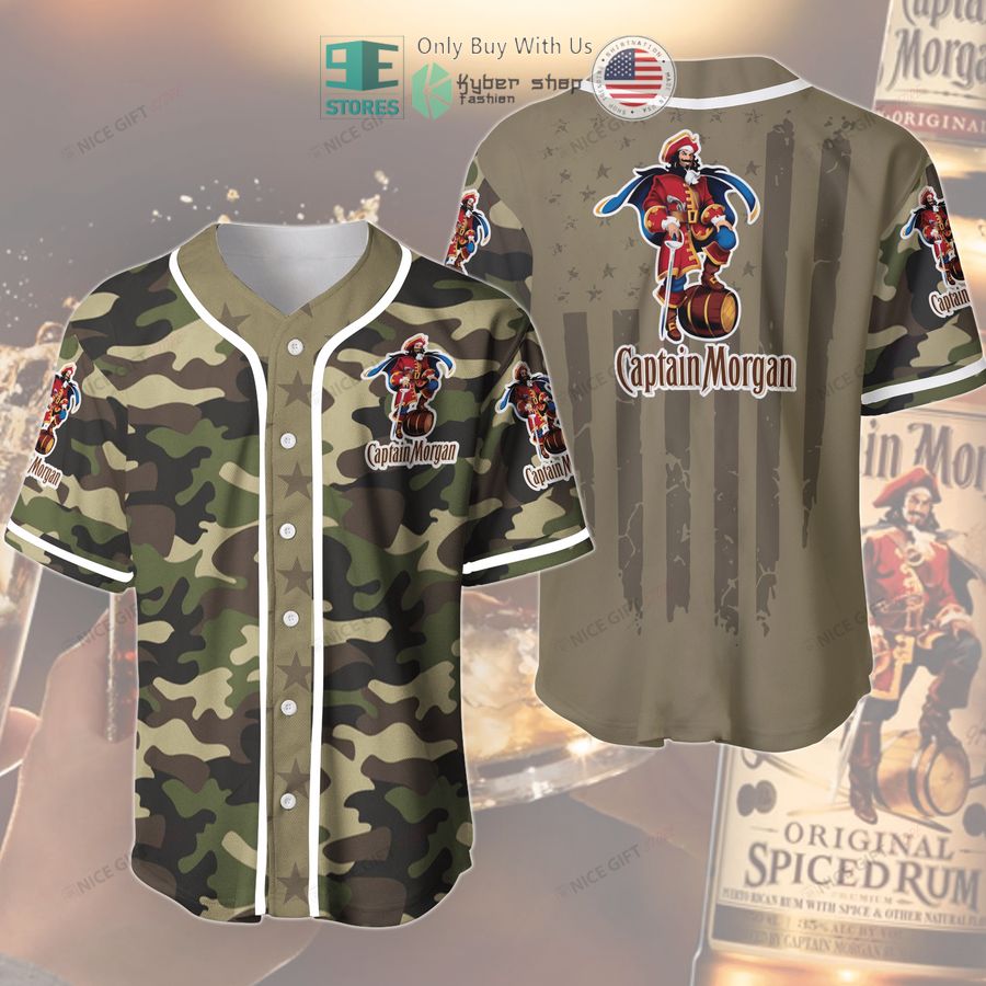 BEST Captain Morgan United States Flag green camo Baseball Jersey