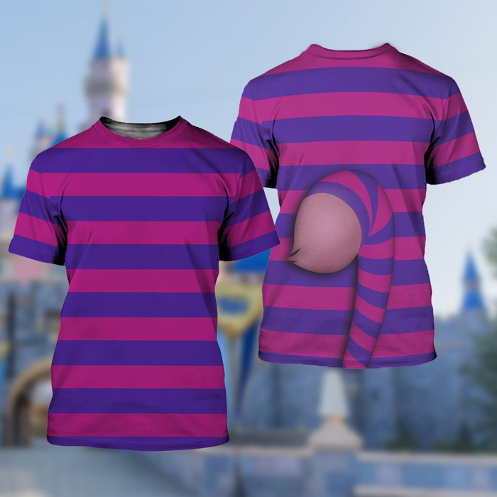 Cheshire Cat Purple Blue Stripe Cat Halloween 3D Shirt, Halloween Costume Family Group T Shirt Hoodie, Sweatshirt