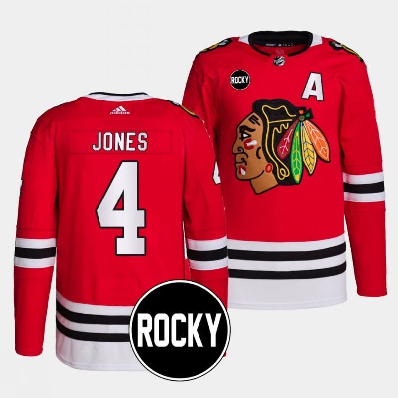 chicago blackhawks #4 seth jones 2023-24 authentic home red rocky patch jersey